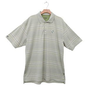 Straight Down Golf Polo Shirt 1/4 Button Striped Slits Green Mens Size XL